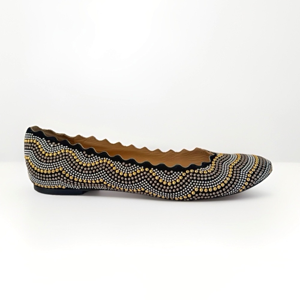 CHLOE LAUREN SILVER GOLD BLACK STUDDED BALLET FLATS